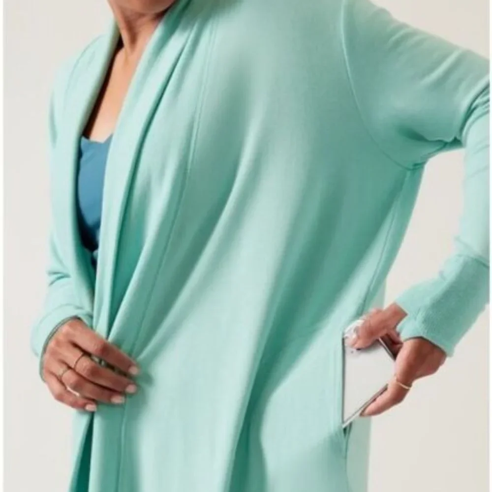 ATHLETA Plus Cozy Soft Pranayama Wrap Reef Green Heather Cardigan XXS - Picture 2 of 5